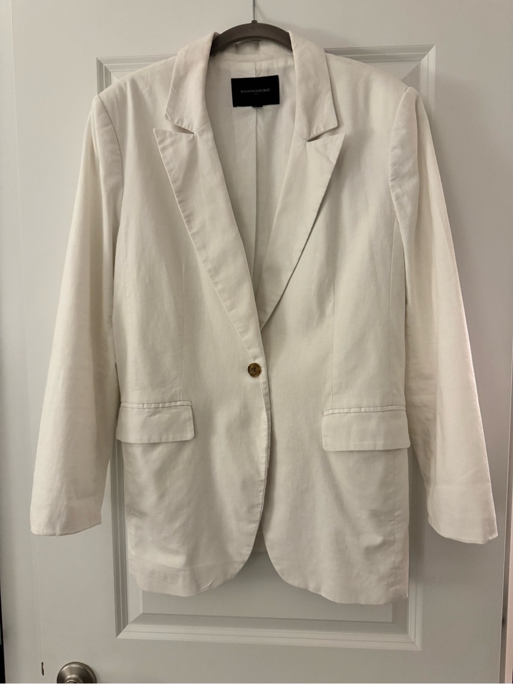 Banana Republic Women's White Single-Button Linen Blend Blazer